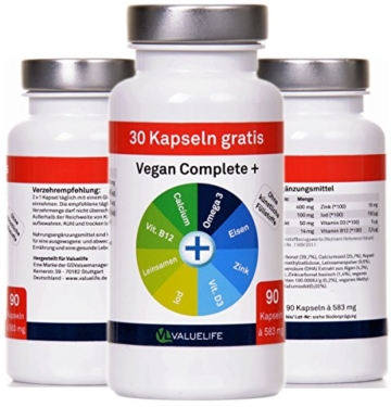 Vegan Complete+ - Vegane Vitamine, Mineralien und Omega 3 - Speziell entwickelt zur Begleitung einer veganen Lebensweise - 90 Kapseln - 2