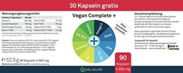 Vegan Complete+ - Vegane Vitamine, Mineralien und Omega 3 - Speziell entwickelt zur Begleitung einer veganen Lebensweise - 90 Kapseln - 3