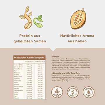 Vegan Protein | SCHOKOLADE | Pflanzliches Proteinpulver mit Reis-, Soja-, Erbsen-, Chia-, Sonnenblumen- und Kürbiskernprotein | 600 Gramm Pulver - 3