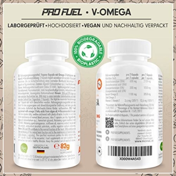 Omega-3 vegan aus Algenöl [1.100 mg] | hochdosiert - 300 EPA and 600 DHA | hochwertiges Omega-3 Öl in Kapseln (vegan) | Besser als Fischöl! V-OMEGA - 60 Kapseln - 6