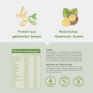 Vegan Protein | HASELNUSS | Pflanzliches Proteinpulver aus Reis, Lupinen, Erbsen, Chia-Samen, Leinsamen, Amaranth, Sonnenblumen- und Kürbiskernen | 600 Gramm Pulver - 2