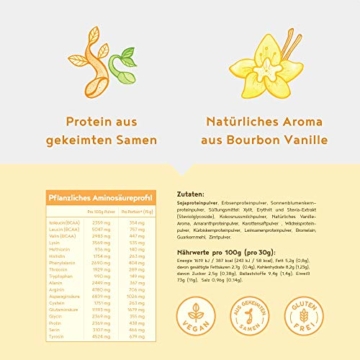 Vegan Protein | VANILLE | Pflanzliches Proteinpulver mit Reis-, Soja-, Erbsen-, Chia-, Sonnenblumen- und Kürbiskernprotein | 600 Gramm Pulver - 3