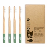 HYDROPHIL Nachhaltige Zahnbürste aus Bambus - Grün - 4er Pack - Borsten mittelweich im Recycling Karton - aus 100% nachwachsenden Rohstoffen – BPA-frei – erdölfrei - Vorratspack - 1