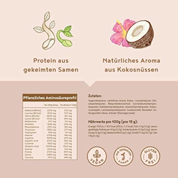 Vegan Protein | KOKOS | Pflanzliches Proteinpulver mit Reis-, Soja-, Erbsen-, Chia-, Sonnenblumen- und Kürbiskernprotein | 600 Gramm Pulver - 5