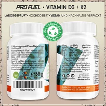 VITAMIN D3 VEGAN • 5000 I.E. + K2 (MK7) • 200 mcg | 120 Tabletten | 19 Monatspackung | Pflanzlich & 100% vegan | Made in Germany - 3