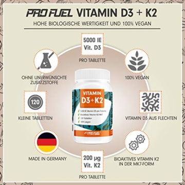 VITAMIN D3 VEGAN • 5000 I.E. + K2 (MK7) • 200 mcg | 120 Tabletten | 19 Monatspackung | Pflanzlich & 100% vegan | Made in Germany - 4
