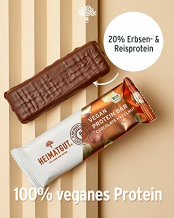 HEIMATGUT® Bio Vegan Protein Bar Schokolade Haselnuss | Vegane Protein-Riegel mit 20% pflanzlichem Protein aus Erbsen & Reis | Gesunder Protein-Snack | Glutenfrei & Ohne Künstliche Zusätze (12 x 40g) - 3