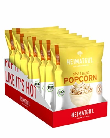 HEIMATGUT® Bio Vegan Popcorn Süß & Salzig | Aus bestem Butterflycorn Popcorn-Mais | Mit Bio Kokosöl & Ohne Butter und Palmöl | 8 Popcorn-Tüten à 30g | Glutenfrei & Ohne Künstliche Zusätze (8 x 30g) - 1