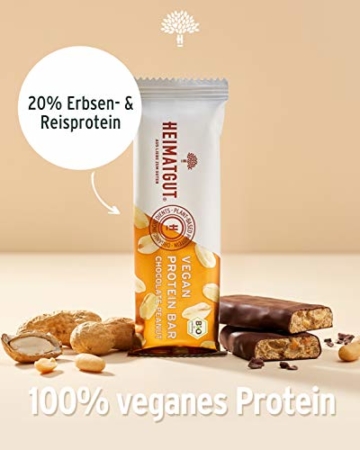 HEIMATGUT® Bio Vegan Protein Bar Schokolade Erdnuss | Vegane Protein-Riegel mit 20% pflanzlichem Protein aus Erbsen & Reis | Gesunder Protein-Snack | Glutenfrei & Ohne Künstliche Zusätze (12 x 40g) - 3